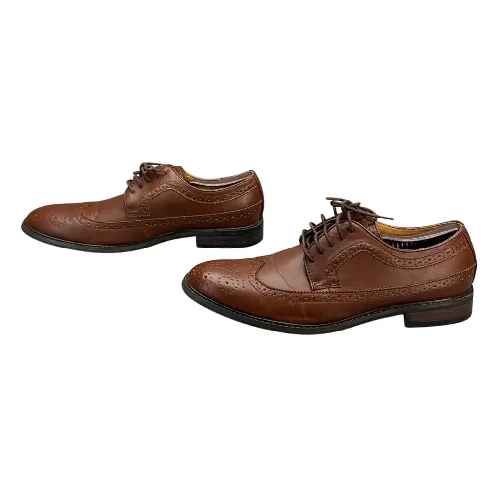 David Stone Brown Faux Vegan Leather Wingtip Oxford Dress Shoe Men 11